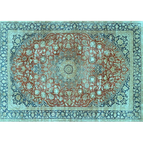 Ahgly Company Indoor Rectangle Medallion Light Blue Traditional Area Rugs, 5' x 8'