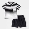 thumbnail image 2 of HCNTES Toddler Baby Boy Outfit Sets Kid Summer Clothes Short Sleeve T-shirt Elastic Waist Shorts 2 Piece Short Set Summer Pjs For 2t 3t 4t 5t 6t 7t 8t Children(G-Black,5-6 Years), 2 of 9
