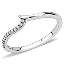 Alamode DA162-8 Women High Polished Stainless Steel Ring with AAA Grade CZ in Clear - Size 8