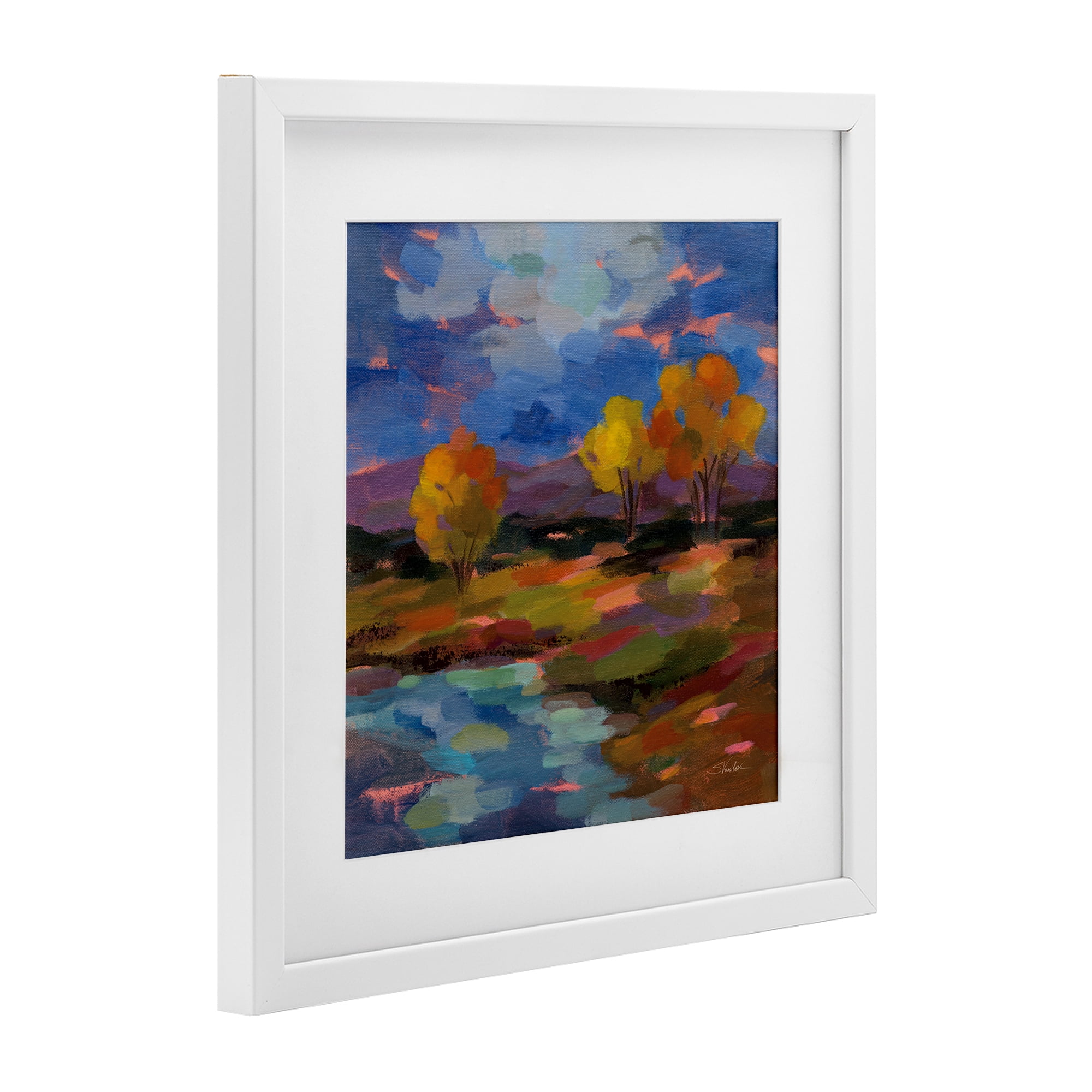 Stupell Industries October Glow Lakeside Reflection White Framed Print Under Glass, design by Silvia Vassileva