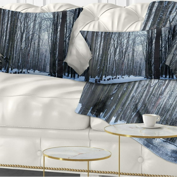 Designart Thick Woods in Winter Forest - Modern Forest Throw Pillow - 12x20