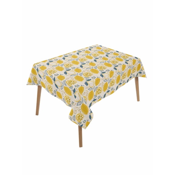 Summer Lemons Table Cloth, Waterproof Tablecloth for Rectangle Tables, Modern Botanical Leaves Vintage Reusable Washable Fabric Table Cover for Restaurant Kitchen Dining Tables 60"x102"