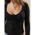thumbnail image 3 of Long Sleeve Women's Sexy Scoop Neck Crop Tops Slim Fit Lace Blouses, 3 of 6