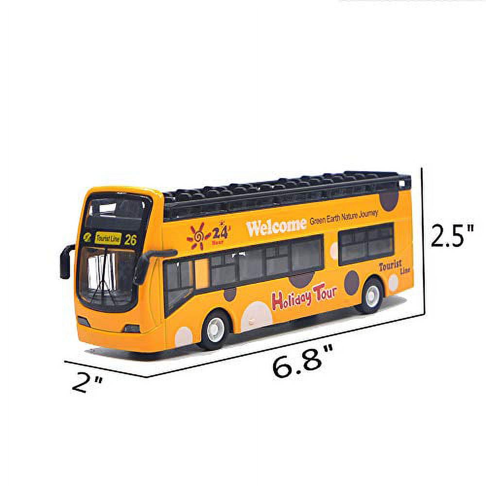 Ailejia Bus Toy Sightseeing Double Decker City Bus Open Top Model Die-Cast Metal Toy Cars Toy Die Cast Pull Back Vehicles Mini Model Car Lights and Music (Yellow) - image 3 of 3