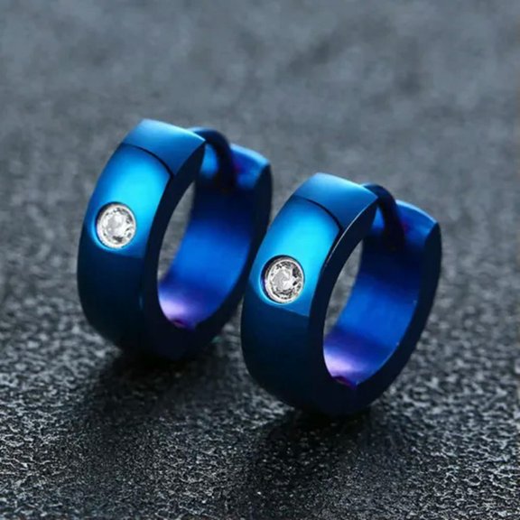 Blue/Black/Gold/Silver Stainless Steel Ear Hoop Men's Cz Earrings Jewelry Buckle