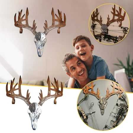 BSJJY Metal Deer Skull Bow or Shotgun Rack Elk Wall Art Decor Artist s Wall Sculpture Deer Skull Bow Rack Hooks Ornament for Home Office House Interior Walls Doors Bedroom 1pc