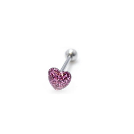 Multi Color Jeweled Flower - Jeweled Heart Barbell 16G Tongue Ring Tragus Cartilage - 4 Colors