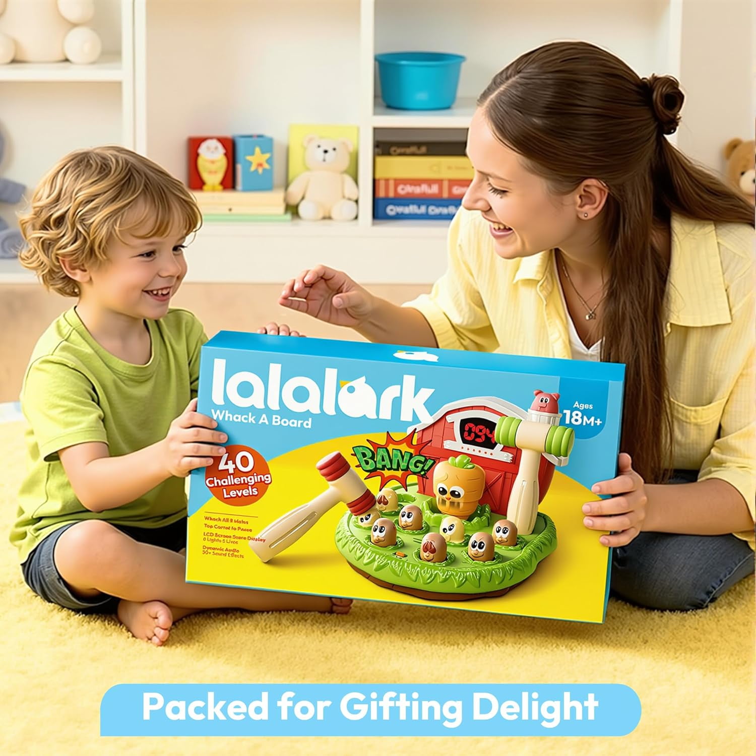lalalark Whack Game Mole for Toddlers 2 3, Pounding Game with Light & Sound, Interactive Educational Toy with 4 Modes & 40 Levels, Baby Toy for Early Learning, Christmas Birthday Gift for Kids 4 5