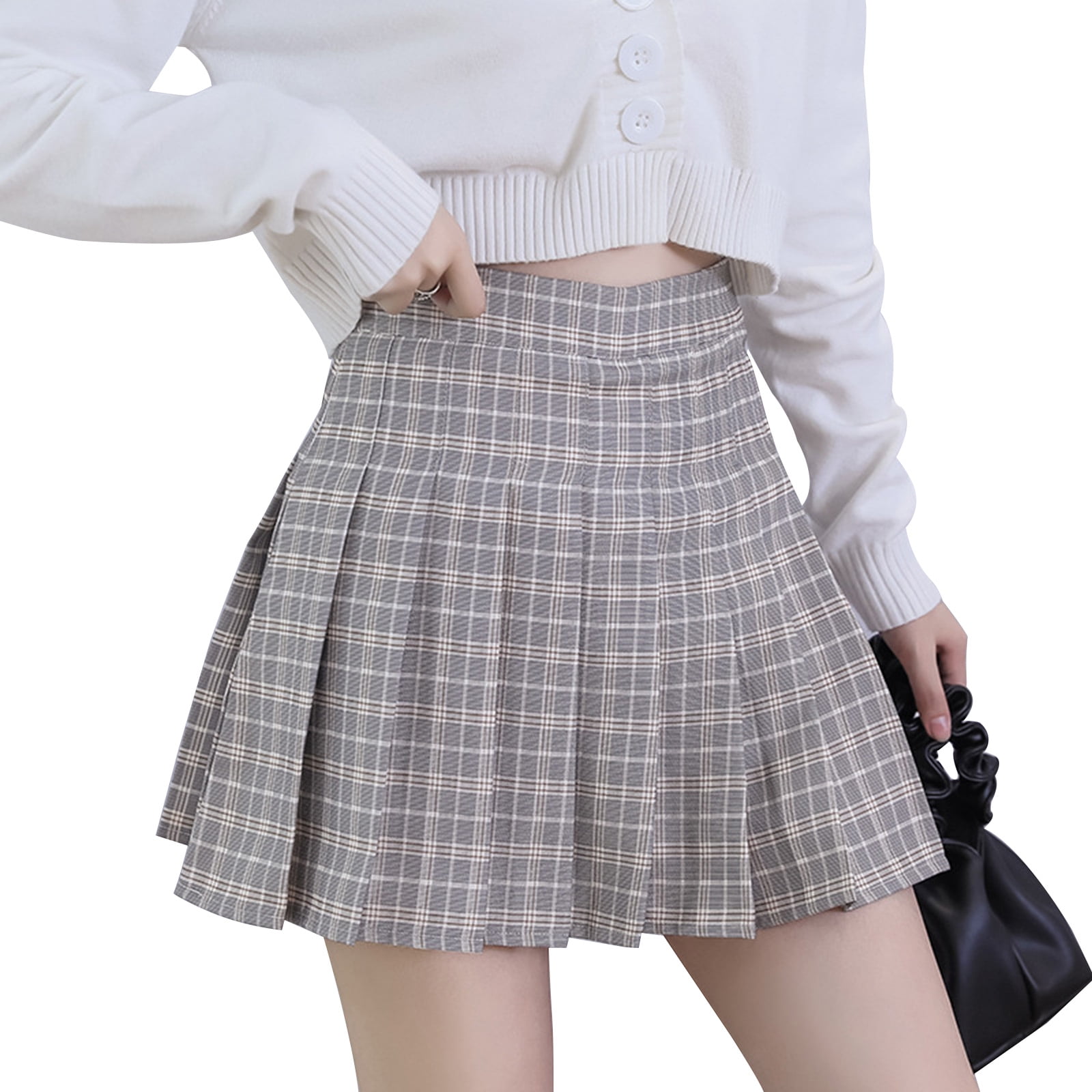 FOCUSNORM Women's Casual Plaid High Waist Pleated A-Line Uniform Mini Skirt  - Walmart.com