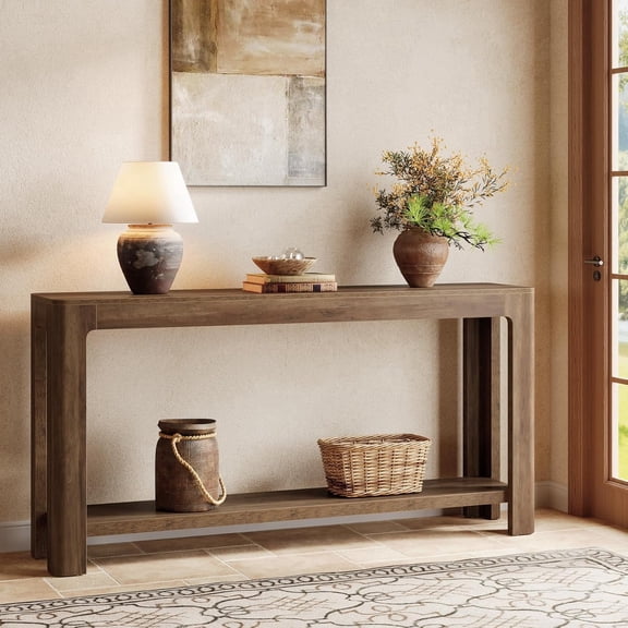 Finmind 63" Farmhouse Console Table with Storage, Narrow Sofa Table for Entryway, Hallway, Foyer, Rustic Brown