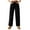 Black, variant on Women's Washed Denim Cargo Pants - Drawstring Adjustable Waist Straight Leg Casual Trousers with Distressed Hem