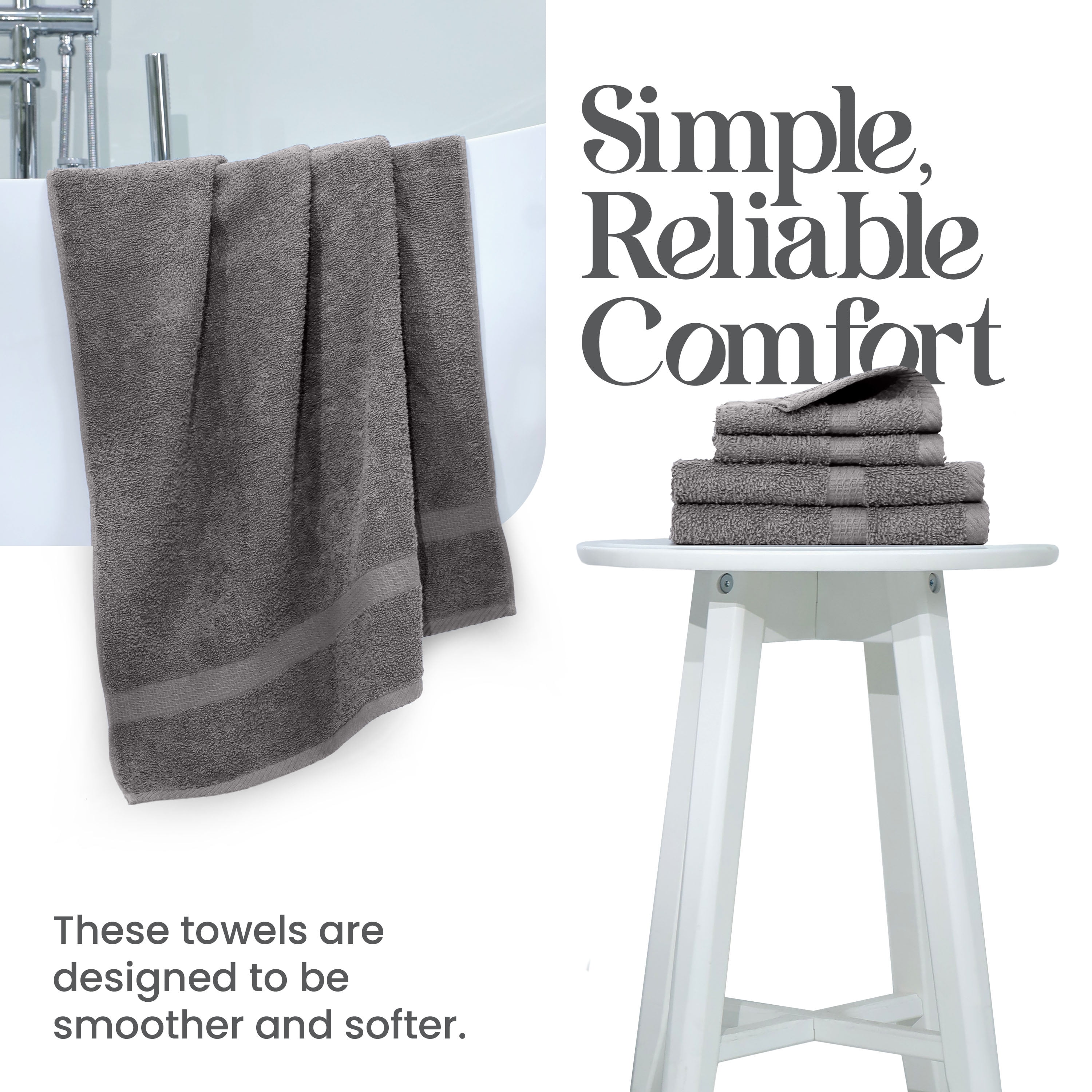 Utica 6-Piece Towel Set | 100% Cotton Soft & Absorbent Everyday Towels | Grey