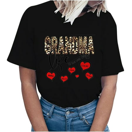 

Womens Blouses And Tops Dressy Women Crewneck Mother Day s Print T-Shirts Print Tees Short Sleeve T-Shirt Blouse Tops Round-Neck Oversized T Shirts for Women Black M
