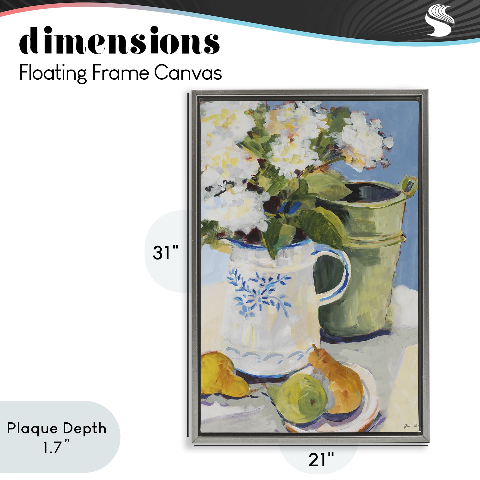 Stupell Industries Pitcher of Flowers Still Life Gray Framed Floater Canvas Wall Art, design by Jane Slivka