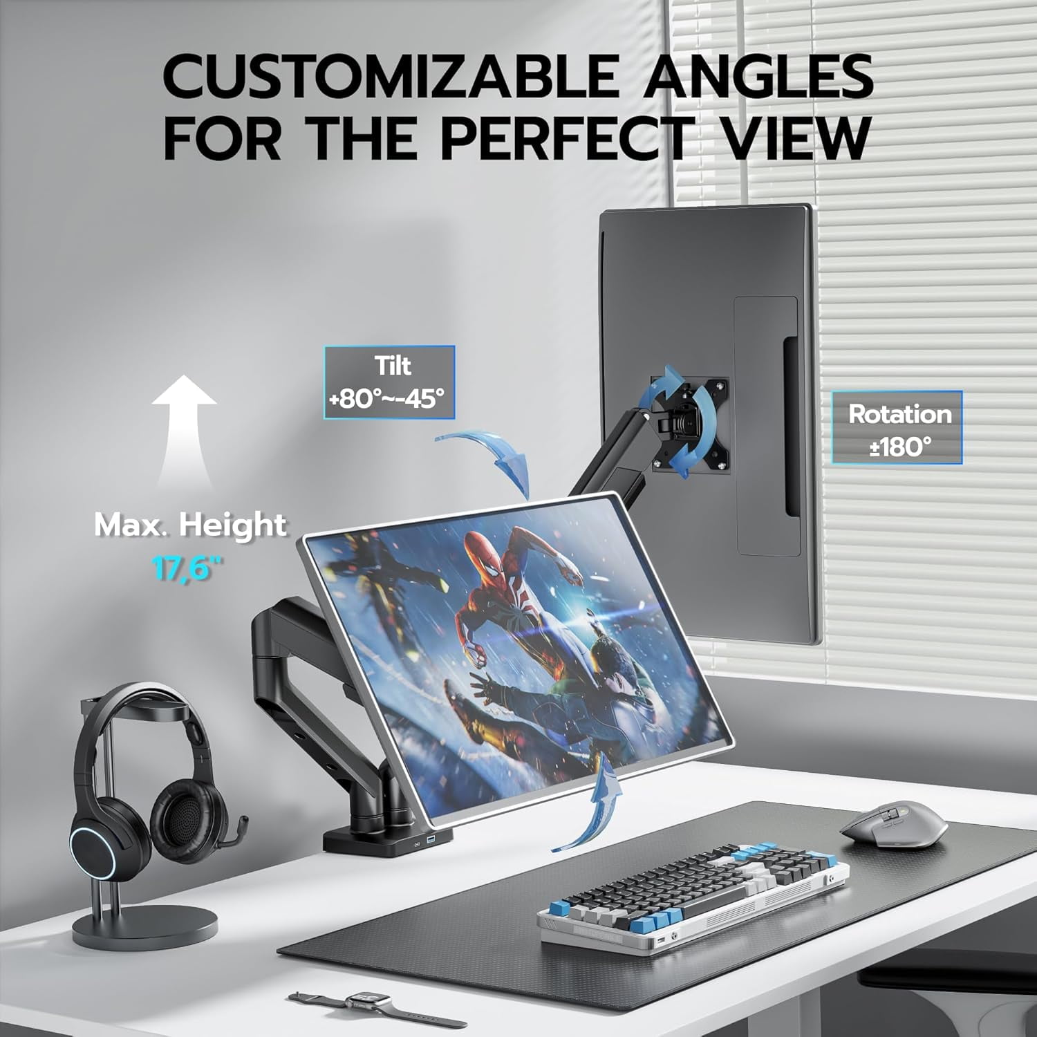 ARES WING Dual Monitor Mount, Heavy Duty Monitor Arms for 2 Monitors for 17-35 Inch, Fully Adjustable Monitor Desk Stand with USB A/C for Ultrawide Screen, VESA 75x75 or 100x100mm, Black