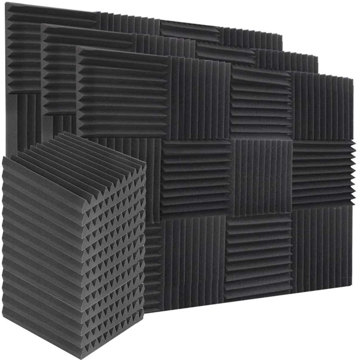 Pyramid Recording Studio Wedge Tiles Acoustic Foam Panels 2 X 12 X 12 Isolation Treatment for Walls and Ceiling 24 Pack, Black 