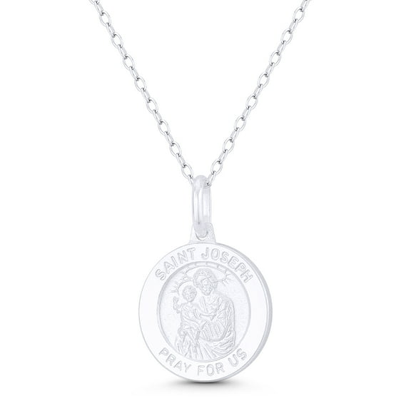 St. Joseph, Foster Father of Jesus, Patron Saint of the Catholic Church 15mm (0.6in) Medallion Pendant & Chain Necklace in .925 Sterling Silver