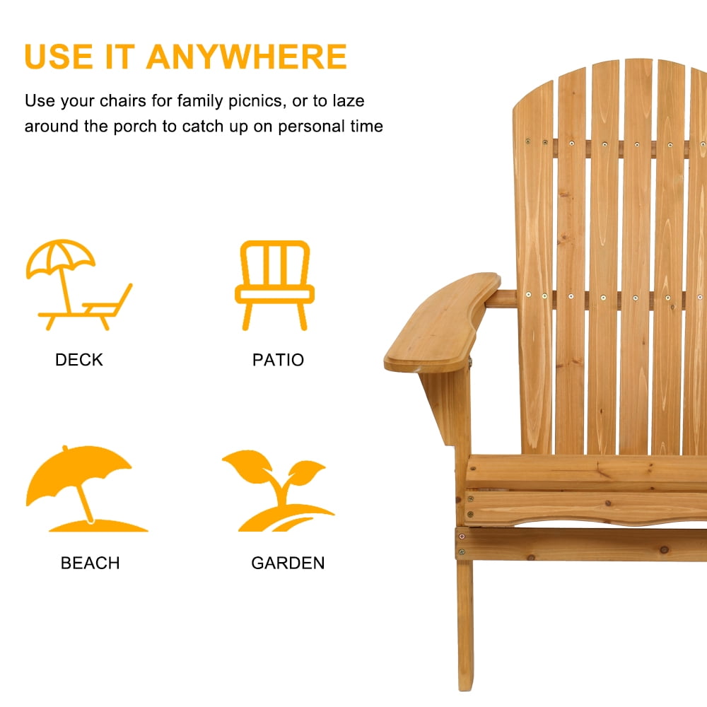 UBesGoo Fir Wood Adirondack Chairs - Set of 2, Natural Wooden Color
