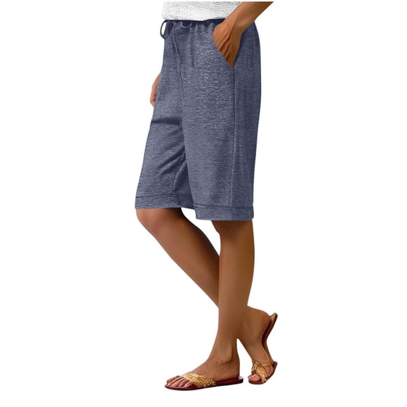 Women's Knee Length Sweat Shorts with Elastic Waist, Cozy Cotton Athletic Pull On Shorts for Running, Yoga, Fitness, Gym Workouts, Summer Casual Wear, Travel and Daily Activities Dark GrayS