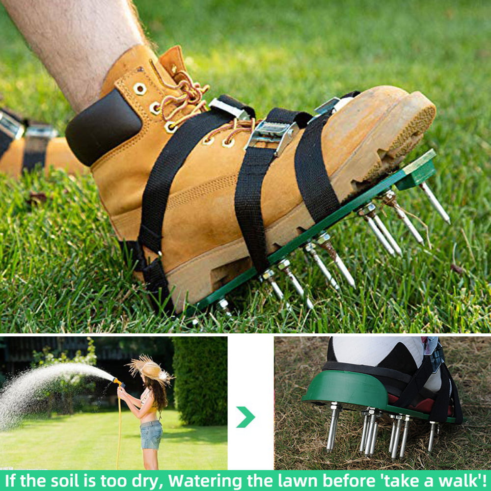 garden rollers Lawn Aerator Shoes for lawns heavy duty 2 Adjustable Straps & Metal Buckles Extra Spikes and Bonus Wrench Included AJL Soil grass scarifiers Sandals Color : Green
