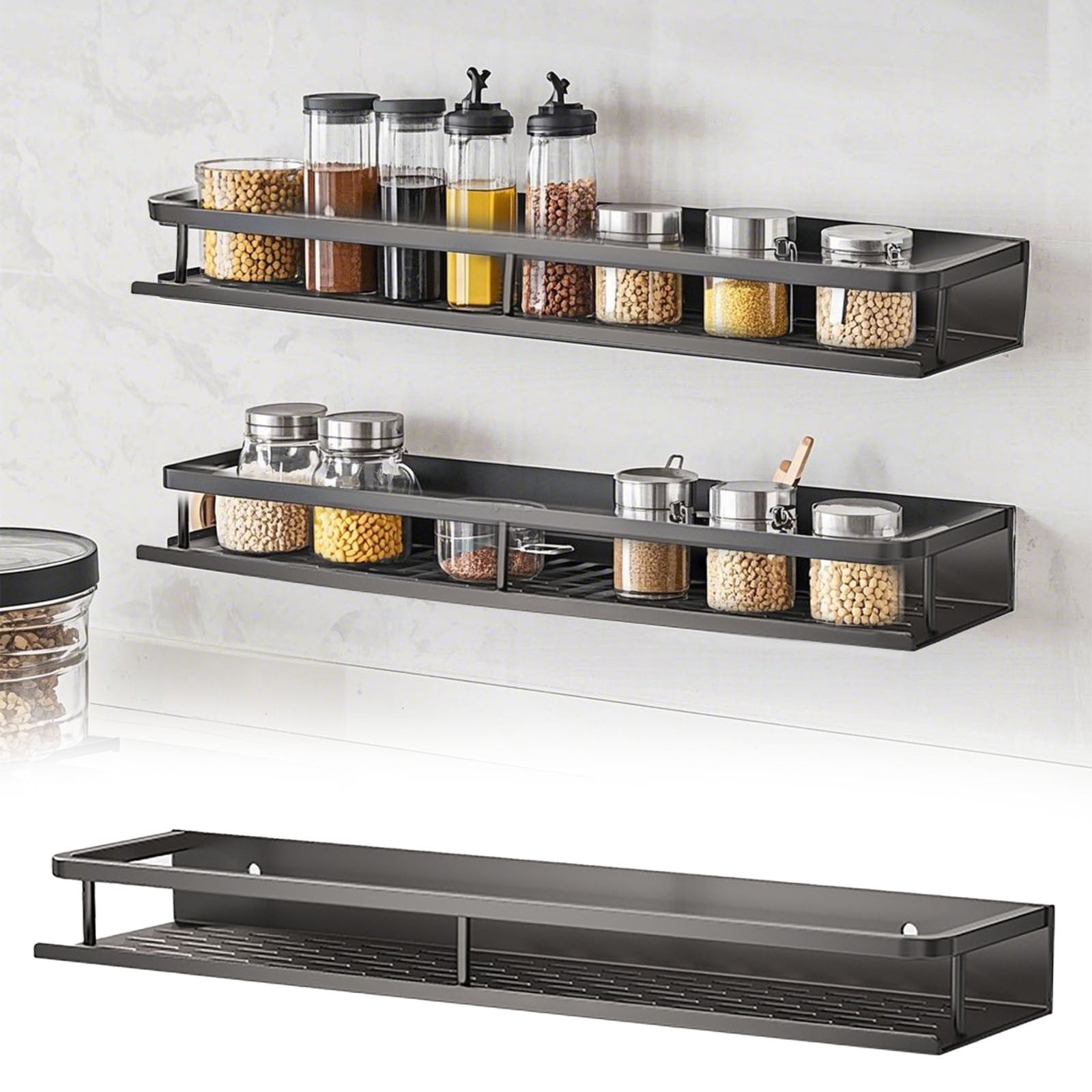Wall Mounted Shower Shelves - Rustproof Heavy Duty Bathroom Organizer with Fast Draining Design - No Drill Floating Shelves for Kitchen, Balcony, Living Room Storage