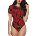 thumbnail image 1 of Saiise Motif de Fleurs Roses Combinaison à Manches Courtes pour Femme Pyjama à Col Rond Justaucorps Extensible avec Fermeture à Boutons-Pression-Xx-Grand, 1 of 7