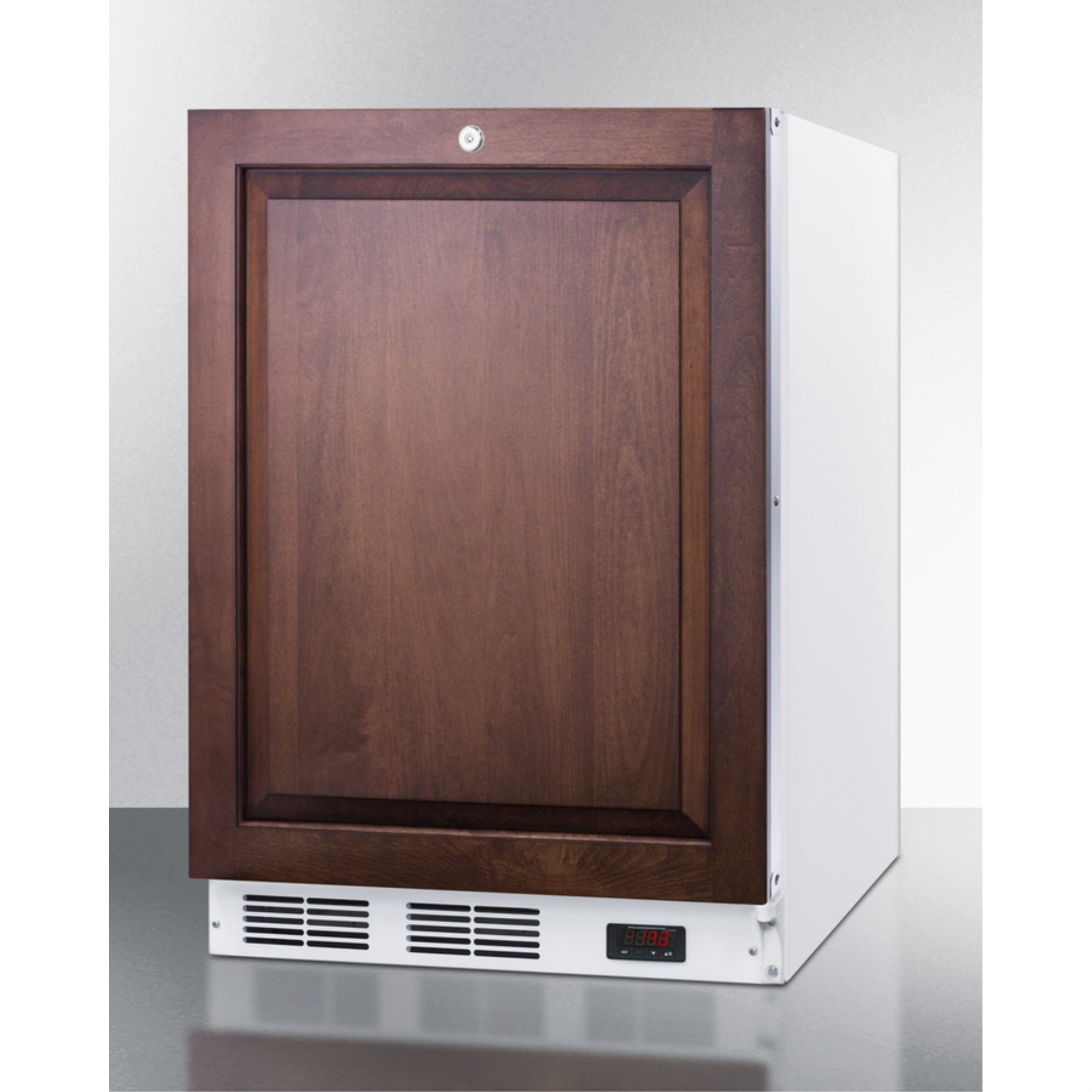 ADA compliant built-in medical all-freezer with lock, capable of -25 C operation; door accepts fully overlay panels