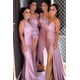 thumbnail image 4 of Vestido de dama de honor personalizado de un hombro para mujer, vestido de fiesta de sirena de satén plisado, vestidos de noche de fiesta de boda con abertura lateral larga, 4 of 5