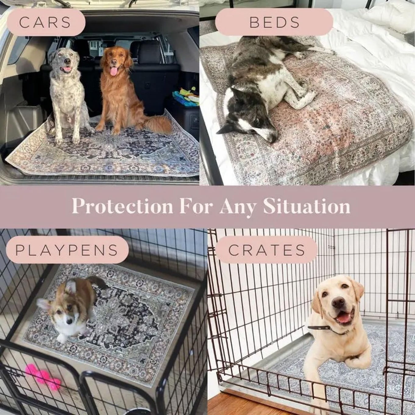 Aqwiopr Washable Boho Style Pet Mat, Non-Slip Dog Pee Pads, Reusable Pet Training Pad for Playpen, Dirt-Resistant and Easy Dog Mats, Machine Washable for Puppy Crates, Whelping Pad