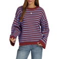 thumbnail image 3 of Womens Long Sleeve Sweater Striped Oversized Sweaters Casual Crewneck Knit Tops Red L, 3 of 7