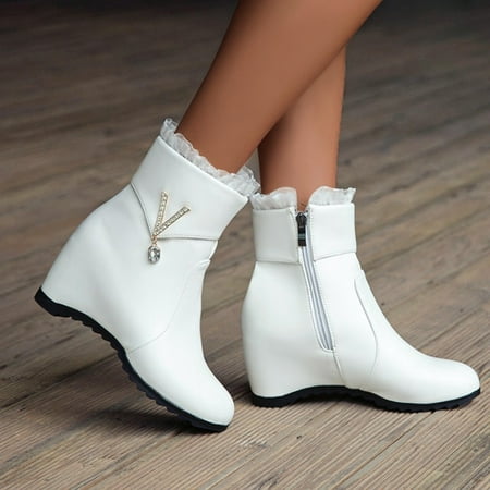 

NECHOLOGY Womens Leather Boots New 9 Ladies Solid Color Leather Lace Metal Decorated Wide Width Boots for Women Size 11 White 6.5