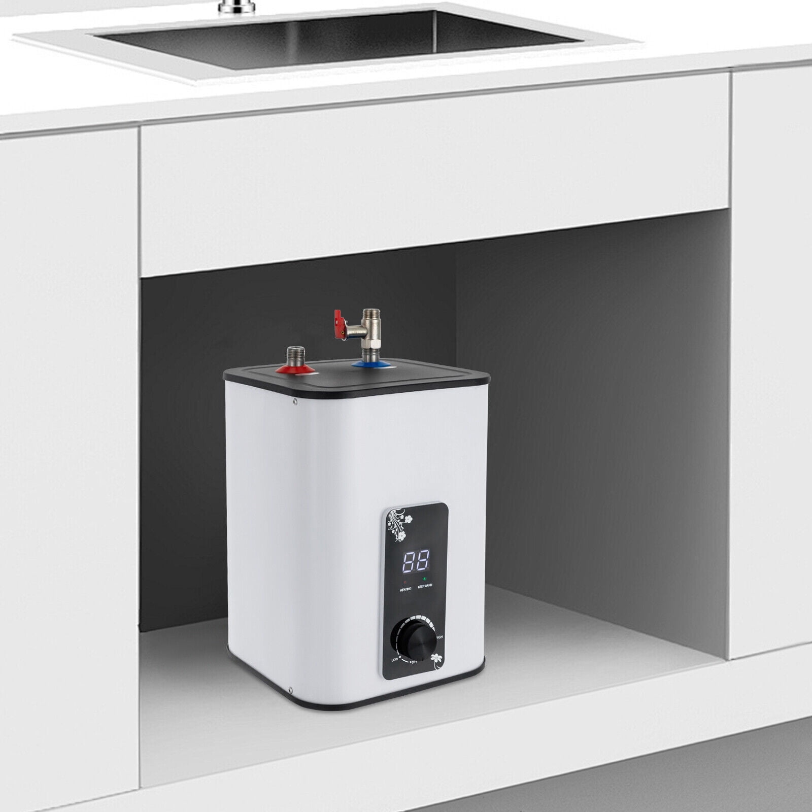 DUYIWAA 8L Point of Use Electric Water Heater, 1500W Instant Hot Water, Demand Under Sink Water Heate with Leak-Proof Design for Kitchens, Cabinets, Bathrooms, RVs