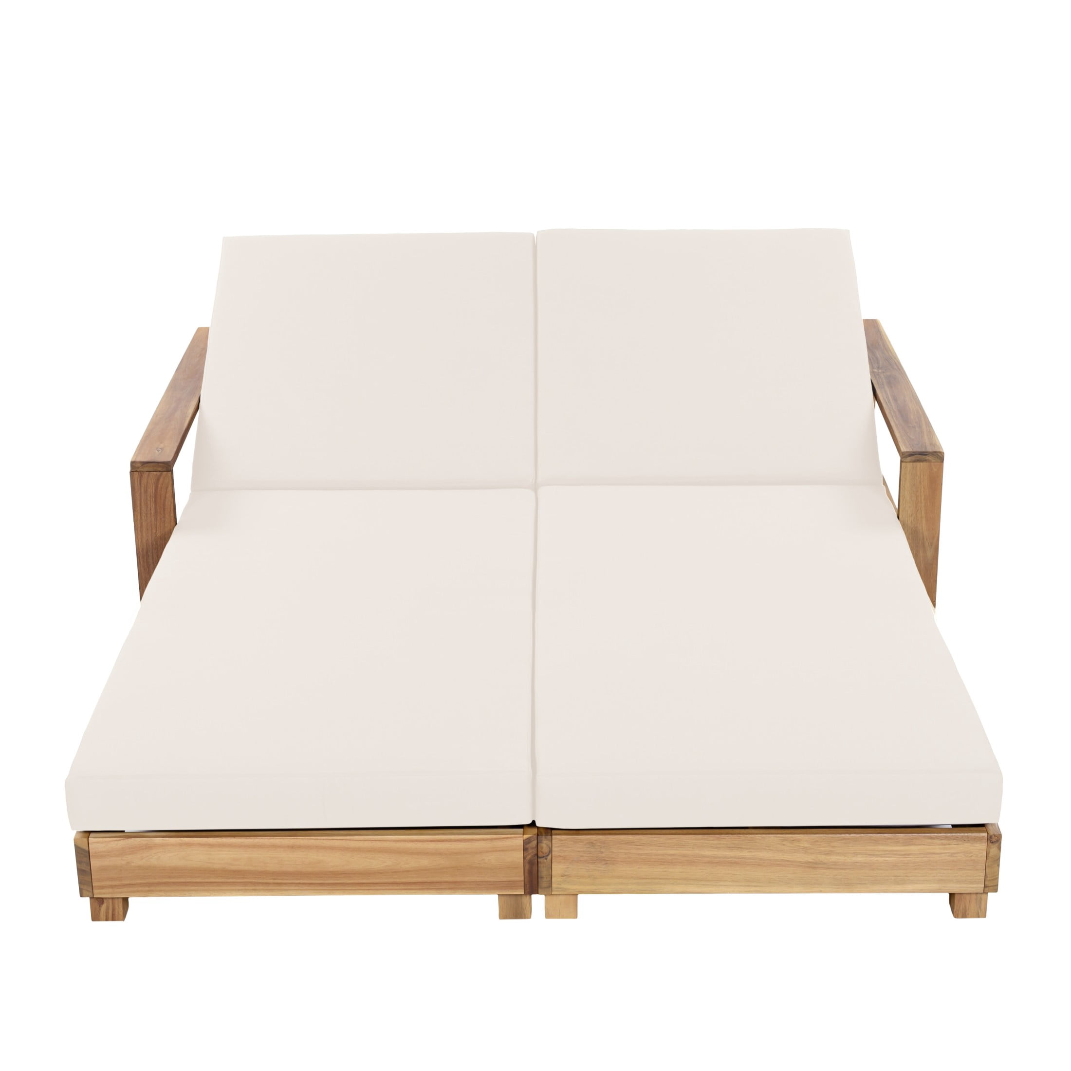 Christopher Knight Home Double Outdoor Chaise Lounge Set, Recliner with Cushions, Light Natural+Cream
