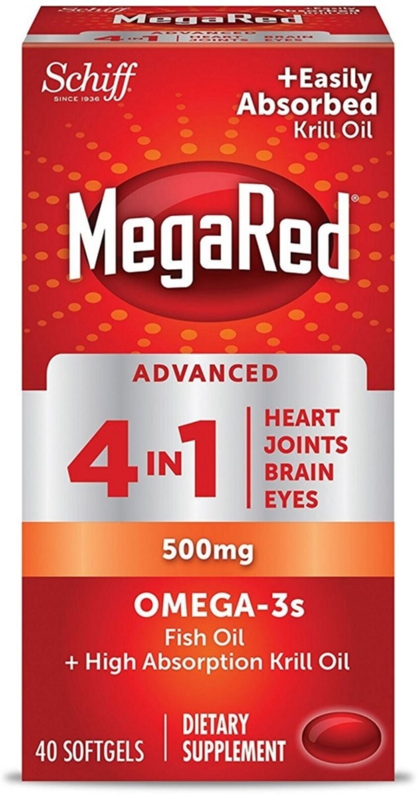 Schiff Megared Advanced 4 in1 500 Mg Omega 3 Supplement 40 ea (Pack of ...