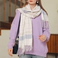 thumbnail image 4 of Prolriy Scarf for Women Autumn and Winter Colorful Plaid Shawl Thickening Warm Fringe Scarf Womens Scarf White, 4 of 8