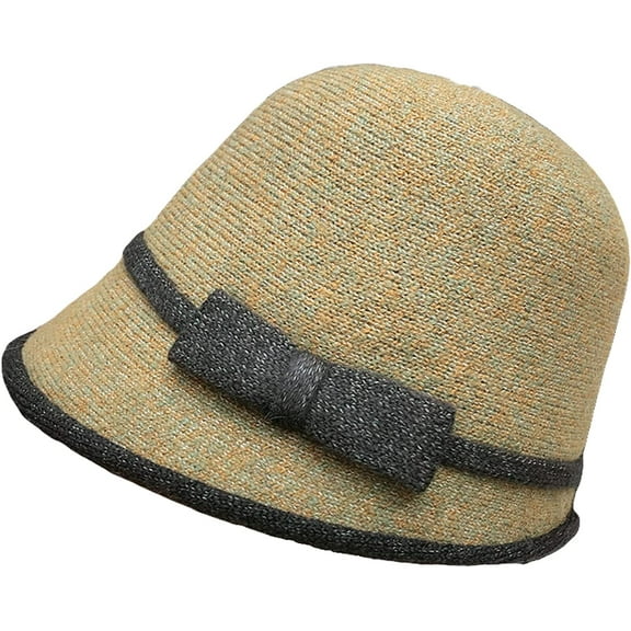 CoCopeaunts Bucket Hat for Women Long Front Short Back Fisherman Hat Autumn Winter Elegant Bow Knit Cloche Bucket Cap for Girl