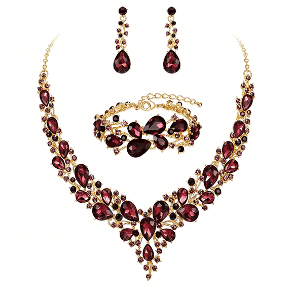 DESIGNICE Wedding Bridal Jewelery for Women Austrian Crystal Teardrop Cluster Statement Necklace Dangle Earrings Link Bracelet Set