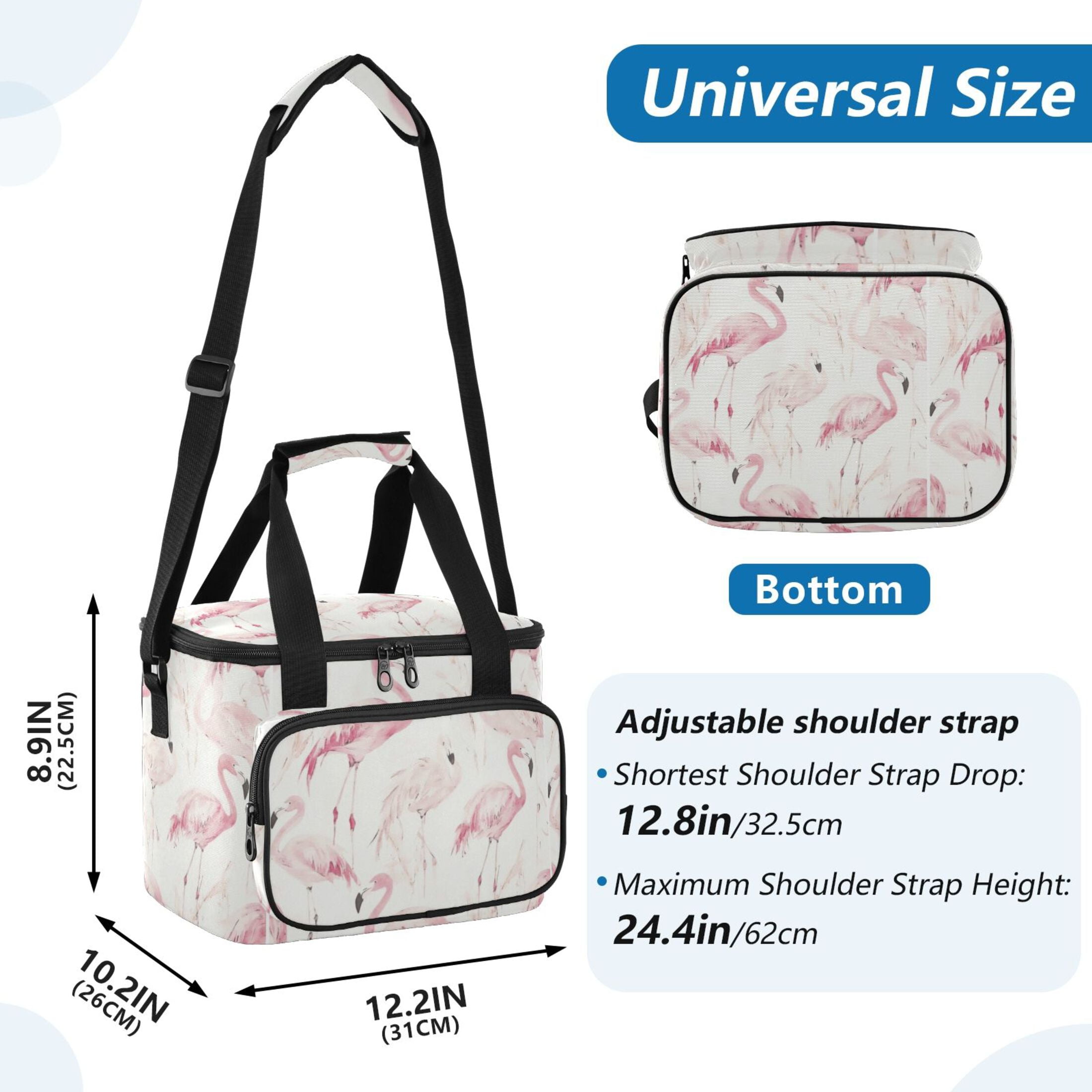 Insulated Cooler Bag with Multiple Pockets Lightweight Lunch Box Tote for Travel Beach Camping Office Pink Flamingos