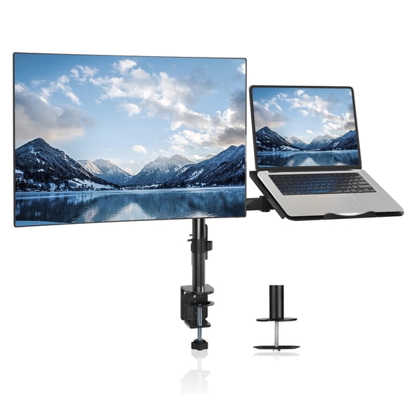 Suptek Support de Bureau à Mouvement Complet pour Moniteur d'Ordinateur et Rehausseur d'Ordinateur Portable, Hauteur Réglable (400 mm), Convient à un Écran de 13 à 27 Pouces et à un Portable jusqu'à 17 Pouces