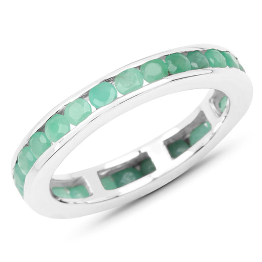 Size 6.50 Bonyak Jewelry Genuine Round Emerald Ring in Sterling Silver