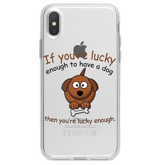 DistinctInk Clear Shockproof Hybrid Case for iPhone X / XS (5.8" Screen) - TPU Bumper Acrylic Back Tempered Glass Screen Protector - If You're Lucky Enough to Have a Dog
