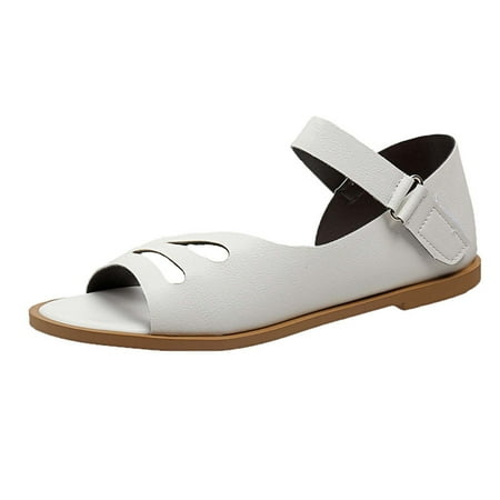 

YanHoo Clearance PU Leather Sandals Women Sandals for Women Dressy Flats Sandals Open Toe Slippers Flip Flops Shoes Summer Casual Comfortable Beach Travel Walking Sandals