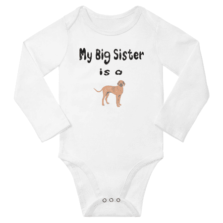 

My Big Sister is a Vizsla Dog Funny Baby Long Sleeve Bodysuit Boy Girl (White 12-18M)