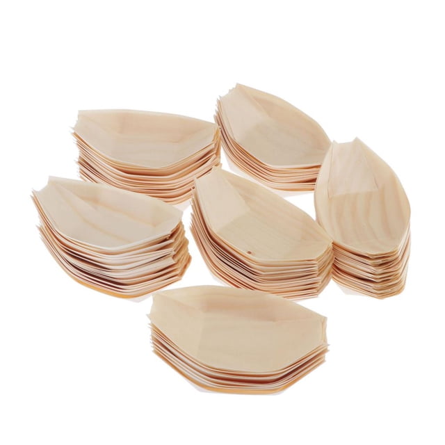 100 Piezas Bandeja para Botes de de Pino en apariencia de Barco Perfecta para Servir Aperitivos, O Postres Sola Porción 115x65mm Gloria bote de servicio de madera