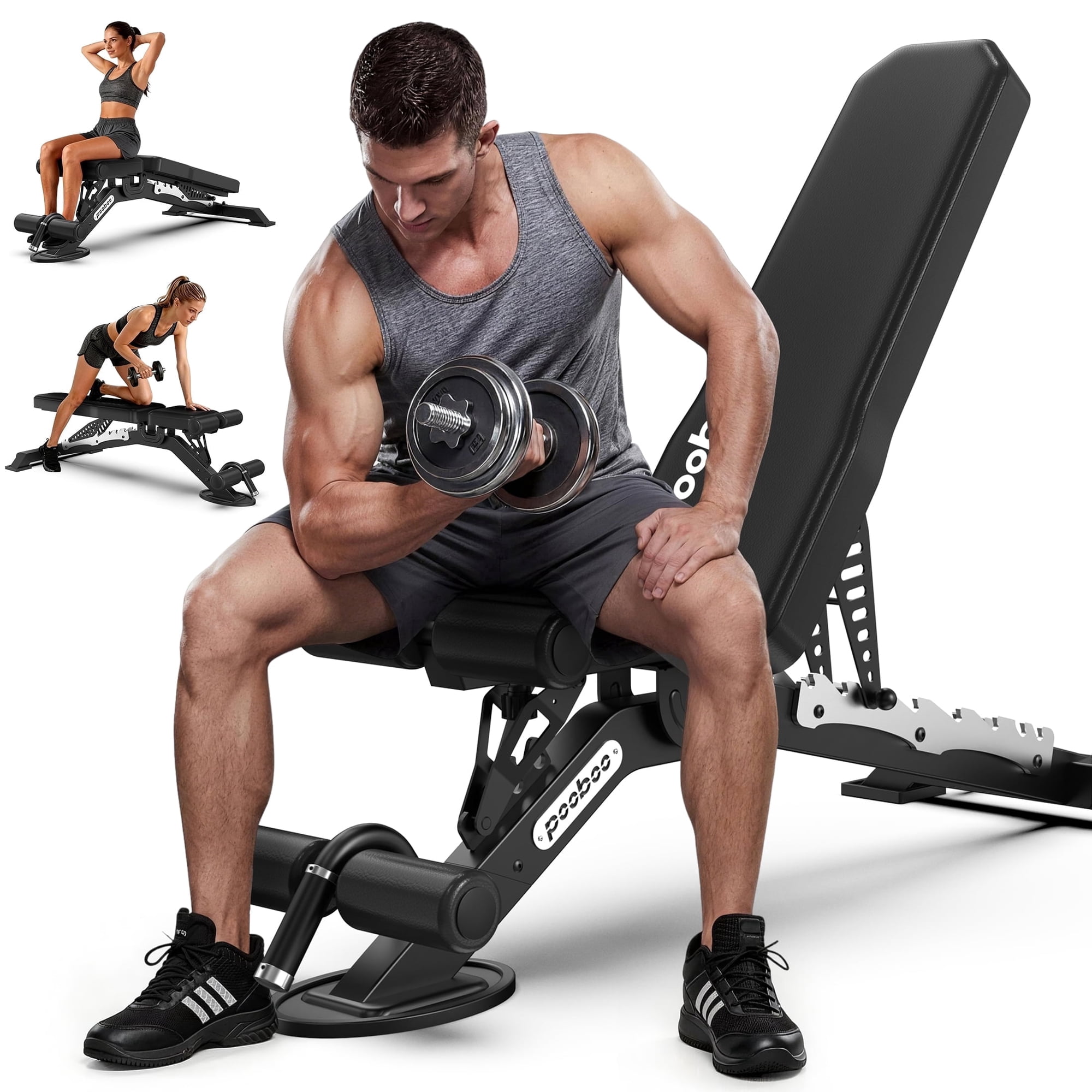 HASIMAN Adjustable Weight Bench, 2800lbs Workout Bench Press with Squat Rack, Multi-functional Adjustable Flat Incline Bench for Chest, Shoulder Home Gym Equipment