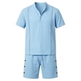 thumbnail image 5 of Short Sets for Men Summer Cotton Linen Relaxed Fit Short Sleeve Stand Collar T Shirt and Shorts 2 Piece Matching Set, 5 of 5