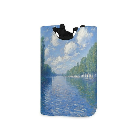 Yayeee Freestanding Laundry Hamper with Handle Collapsible Large Storage Basket for Clothes, Blue Sky and River