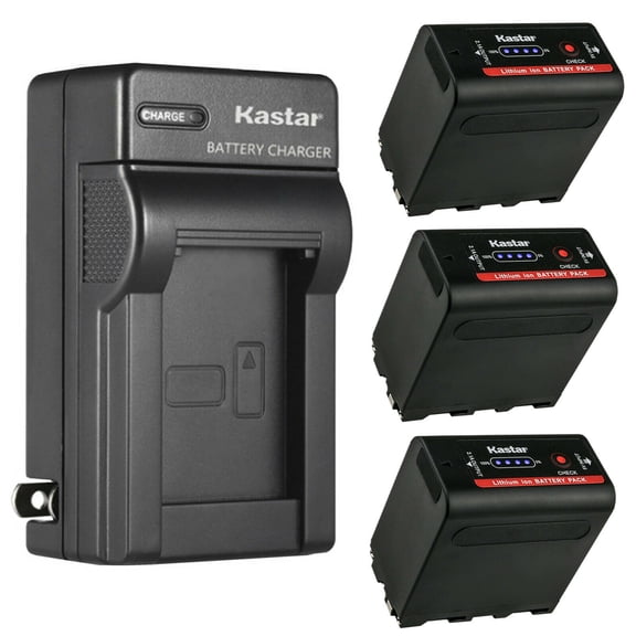Kastar 3-Pack Battery and AC Wall Charger Replacement for Sony NP-F550 NP-F570 NP-F770 NP-F960 NP-F970 Battery, BC-VM10 BC-VM50 BC-V615 Charger, GVM LED480 LED520 LED672 LED896 Other LED Video Light