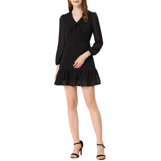 Vestido mini de puntos suizos con lazo y dobladillo con volantes de INSPIRE CHIC para mujer en negro S