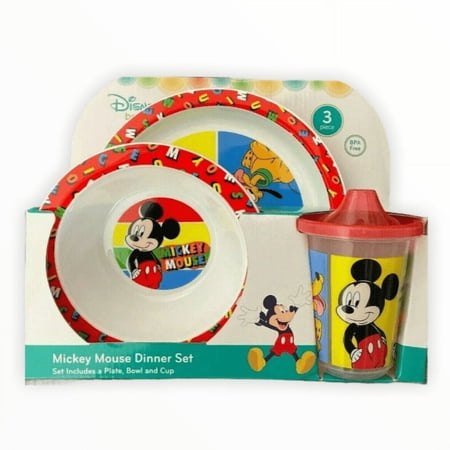 Disney Classic Mickey Baby Toddler Utensil Dinnerware Dish Feeding Set Gift Box including Break Resistant Bowl, Dish Plate, Tumbler Cups - Safe BPA free, Easy to Clean, Perfect Gifts fo